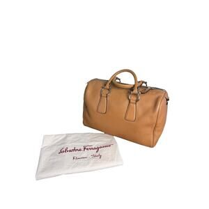 Salvatore Ferragamo Isabel Medium Leather Boston Bag in Tan